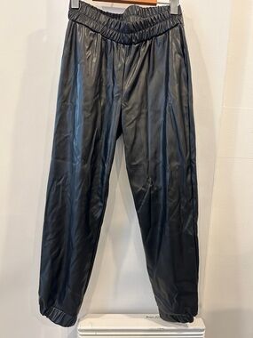 Black Faux Leather Jogger Pants - Women's Track Pants